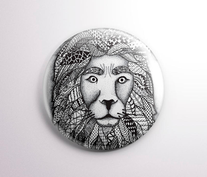 badge lion "wild and free" diamètre 32mm