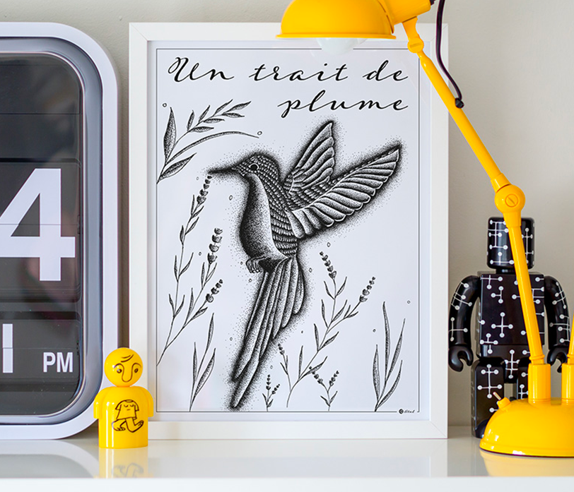 illustration colibri "Un trait de Plume" A3 made in France