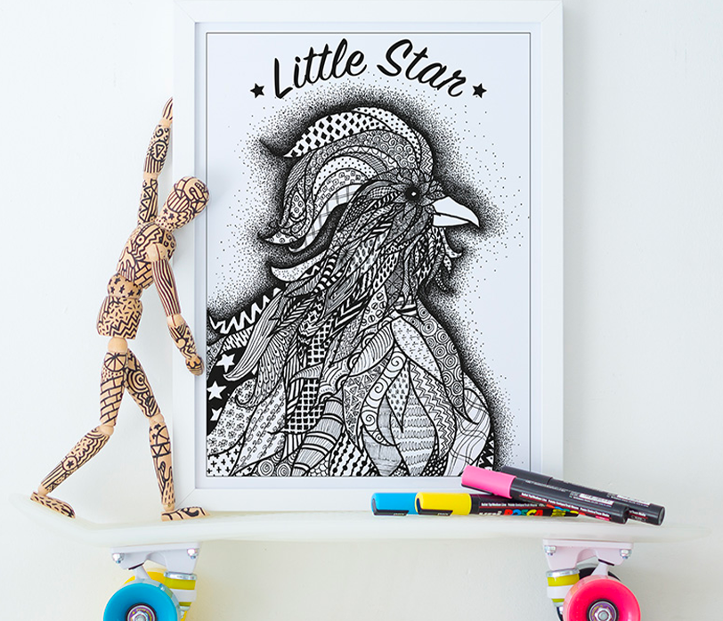 illustration coq "Little Star" A3 made in France