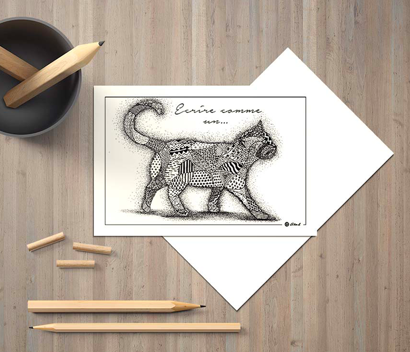carte postale "écrire comme un... chat" made in france 10x15 cm